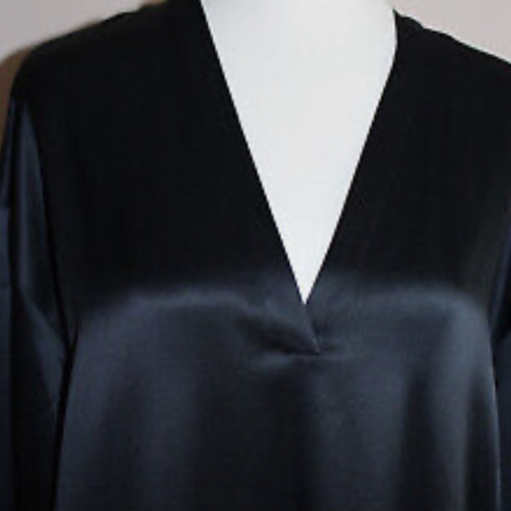 New VINCE V-neck 100% Silk Tunic Long Sleeve Coastal Blue Dress sz S - Picture 3 of 5